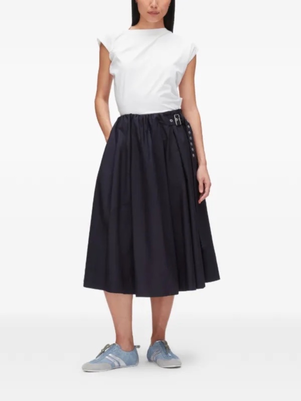 Phillip Lim 3.1 Belted Gathered Midi skirt in black women's size 2 Cotton nylon